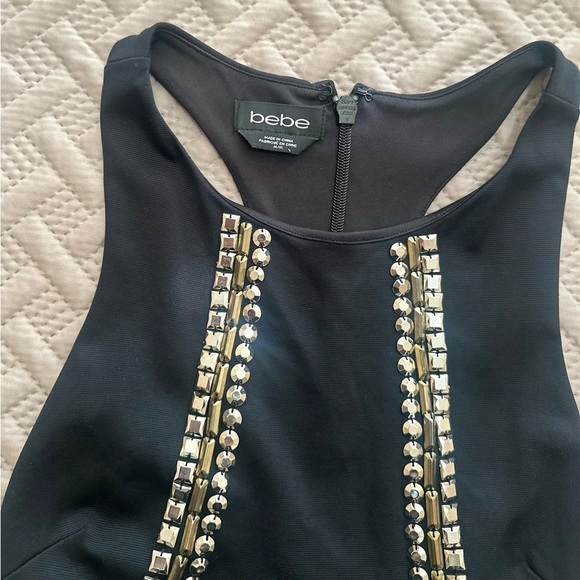 NWOT Women’s BEBE Black Studded Embellished Racerback Dress Cocktail Party M. - Picture 2 of 5